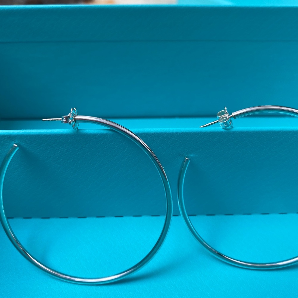 Tiffany & Co. Sterling Silver Large (2”) Bezet Hoop Earrings